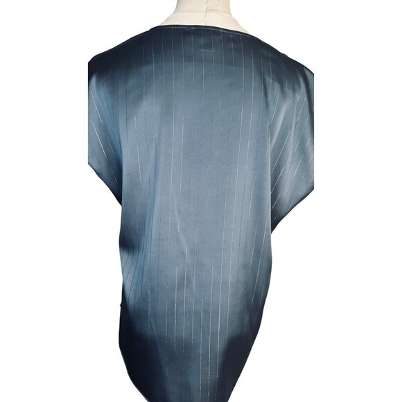 Halogen Medium Womens V-Neck Cap Sleeve Top Blue Pinstripe Polyester/Spandex - Picture 7 of 12